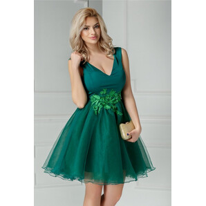 Rochie Artista verde de banchet cu broderie