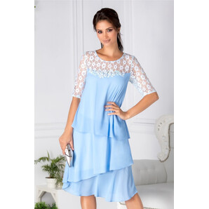 Rochie Carolina bleu cu volanase si broderie cu perle la bust