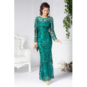 Rochie Catina verde lunga din dantela brodata