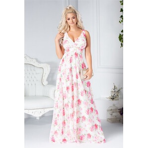 Rochie Fofy Romina lunga ivory cu imprimeu floral