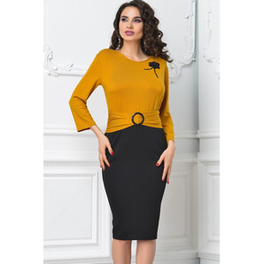 Rochie Iovana midi office negru cu mustar