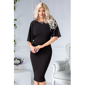 Rochie Isabela neagra conica de ocazie cu aplicatie la guler