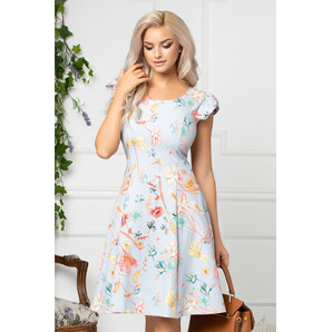 Rochie Ivonna bleu de vara cu detalii florale colorate