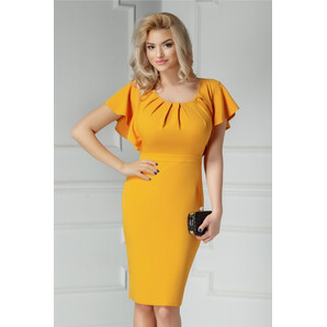 Rochie Kasia galben mustar midi cu pliuri la bust