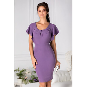 Rochie Kasia mov deschis midi cu pliuri la bust