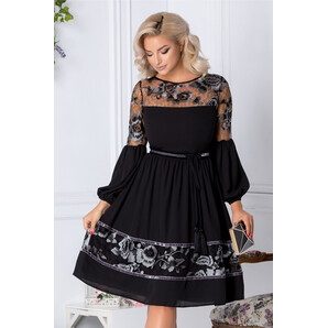 Rochie LaDonna clos neagra cu flori gri brodate