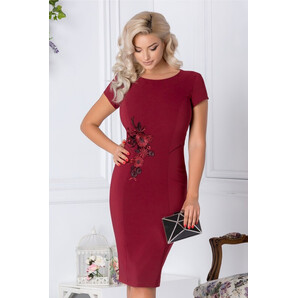 Rochie LaDonna conica bordo cu broderie florala