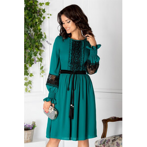 Rochie LaDonna verde cu detalii vintage negre