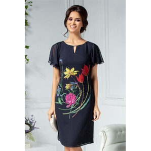 Rochie Leonard Collection neagra cu flori colorate