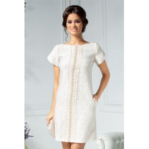 Rochie Lizzy ivory cu detalii florale si broderie pe mijloc