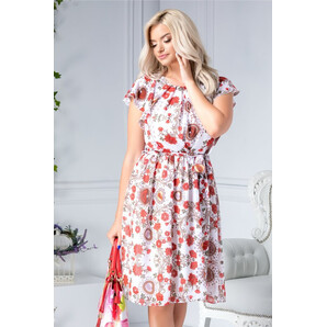 Rochie Louisse alba cu imprimeu floral rosu