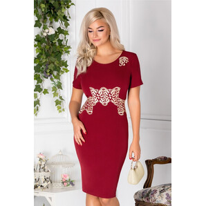 Rochie Magda bordo cu broderie aurie