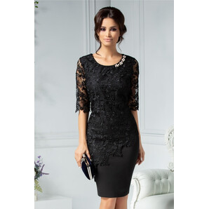 Rochie Malvina neagra de ocazie din dantela