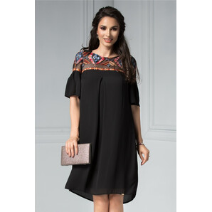 Rochie Moze Aleeza neagra cu broderie la bust