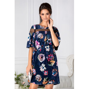 Rochie Moze indigo din catifea cu print floral