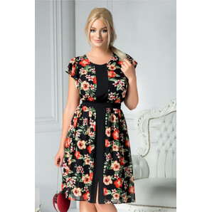 Rochie Moze Masha neagra cu print floral rosu