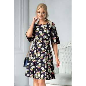 Rochie Moze Matilda bleumarin cu print floral crem