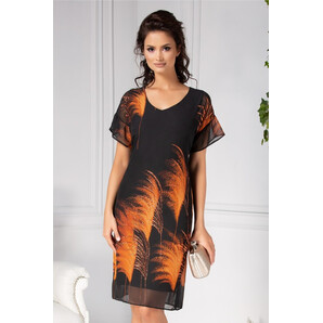 Rochie Moze neagra lejera cu imprimeu orange deosebit