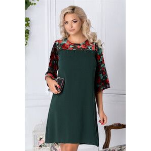 Rochie Moze verde cu motive florale catifelate