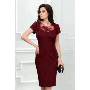 Rochie Nadia bordo din brocard cu broderie