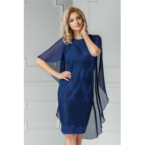 Rochie Pandora bleumarin cu broderie si voal