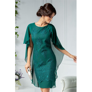 Rochie Pandora verde cu broderie florala si voal