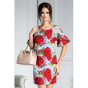 Rochie Roses casual cu dungi albastre si trandafiri