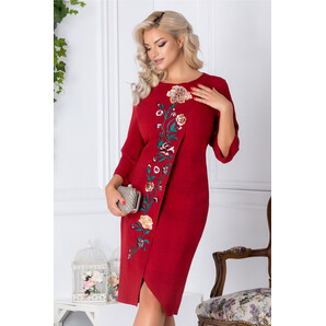 Rochie Ryna burgundy petrecuta cu broderie