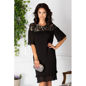 Rochie Sally neagra de ocazie din voal creponat