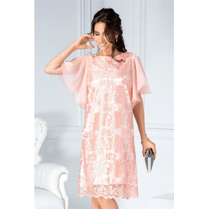 Rochie Sonia roz din dantela croi drept si aplicatii