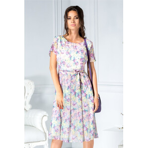 Rochie Tabita roz de zi cu imprimeu floral lila