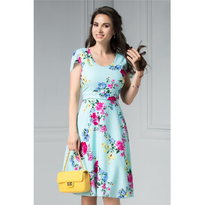 Rochie Veda bleu de vara cu imprimeu floral roz