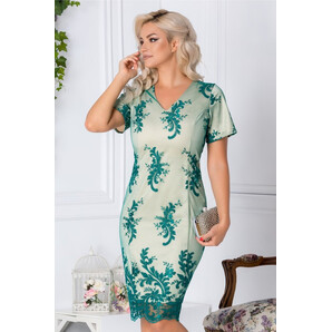 Rochie Vera din tull verde cu broderie