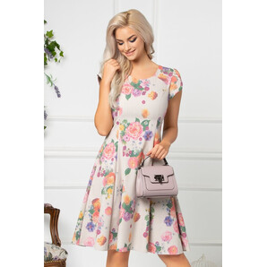 Rochie Verna bej cu imprimeu floral colorat