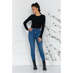 Blugi Adriana albastri cu talie inalta si aspect prespalat