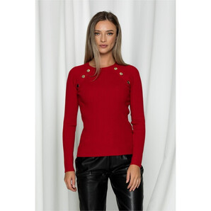 Bluza Alina rosie din tricot reiat cu nasturi decorativi