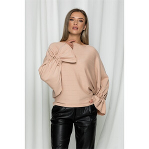 Bluza Betty bej lejera cu maneci clopot