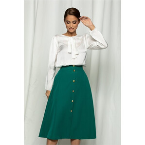 Bluza Dy Fashion alba cu detaliu tip fundita la baza gatului