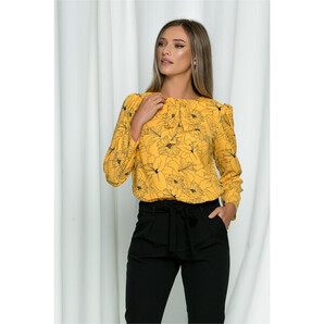 Bluza Dy Fashion galben mustar cu imprimeu floral