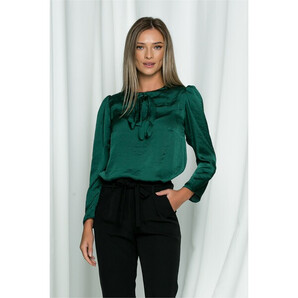 Bluza Dy Fashion verde cu detaliu tip fundita la baza gatului