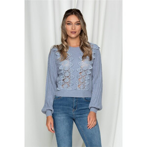 Bluza Karina bleu cu dantela pe bust