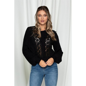 Bluza Karina neagra cu dantela pe bust
