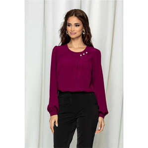 Bluza LaDonna magenta cu perlute si pliuri la decolteu