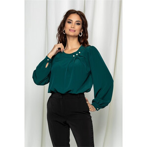 Bluza LaDonna verde cu perlute si pliuri la decolteu