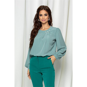 Bluza LaDonna verde mint cu perlute si pliuri la decolteu