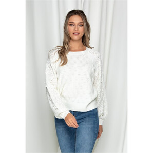 Bluza Mira alba din tricot cu dantela pe maneci