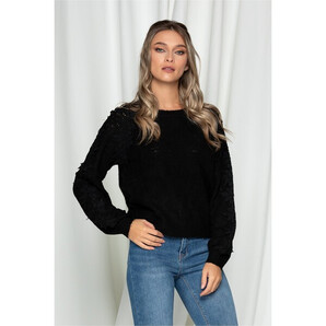 Bluza Mira neagra din tricot cu dantela pe maneci