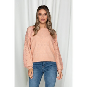 Bluza Mira roz din tricot cu dantela pe maneci