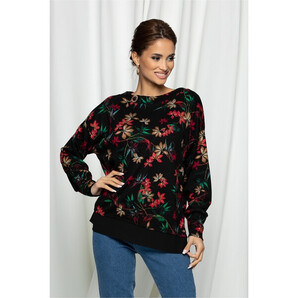 Bluza Ramona neagra cu aplicatie metalica si imprimeu floral