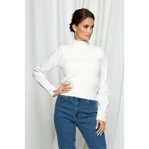 Bluza Sara alba din tricot pufos